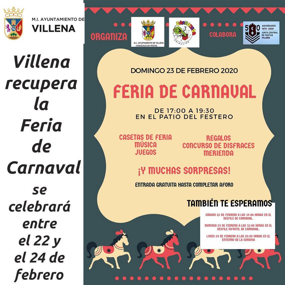 hosteleriaenvlc's tweet photo. VILLENA RECUPERA LA FERIA DE CARNAVAL

https://t.co/RHPNUA2v6g

@TurismoVillena #AyuntamientoVillena #HosteleriaEnValencia #FeriaDeCarnavalVillena #ProgramaActos #DesfileAdultos #DesfileInfantil #BandaLaAtalaya #BandaSMRupertoChapi #Disfraces #EntierrodelaSardina https://t.co/ypEBpNPsMQ
