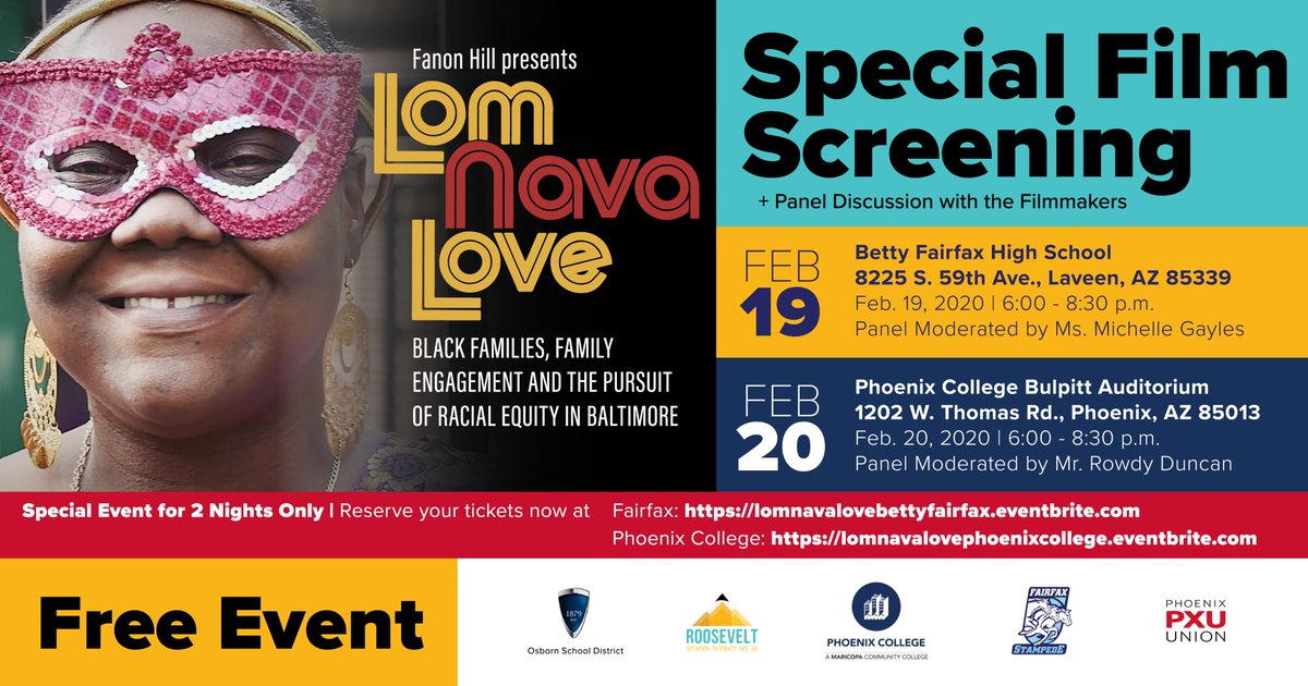 PhoenixUnion's tweet photo. Join @PhoenixUnion, @RSDNo66, @OsbornSchools, @BettyHFairfaxHS and @PhoenixCollege for a FREE special screening and dialogue about @LomNavaLove at 6 pm Feb. 19 and Feb. 20. #BHM #RacialEquity #FamilyEngagement #ThisIsWhoWeAre https://t.co/rZLK8ThstA