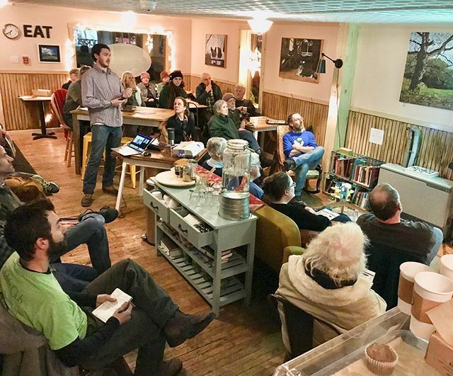 Andrew Grammas, a senior Environmental Studies major, presenting on our chestnut restoration project through biotechnology to the Sebasticook Regional Land Trust last week.