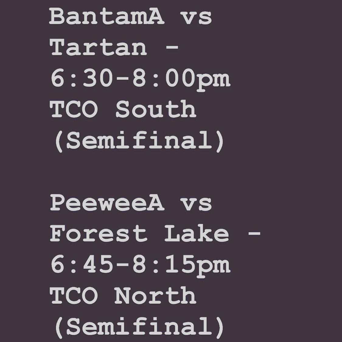RaiderHockeyMN's tweet photo. #RAIDERNATION show up!!! Let’s go! 
BantamA vs Tartan - 6:30-8:00pm TCO South (Semifinal)
PeeweeA vs Forest Lake - 6:45-8:15pm TCO North (Semifinal) https://t.co/Fx2hsH37dx