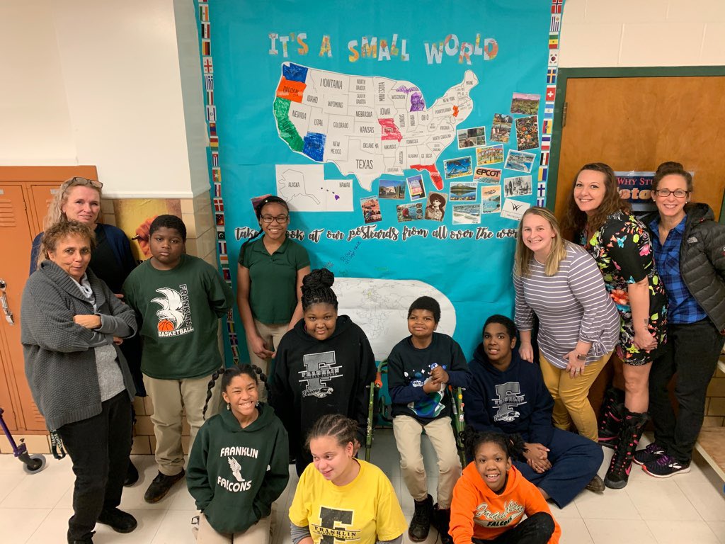 Franklin Middle School: Mrs. Bretz and her amazing class are collecting postcards from around the United States. Their goal is to get postcards from every US state. They are off to a great start!
