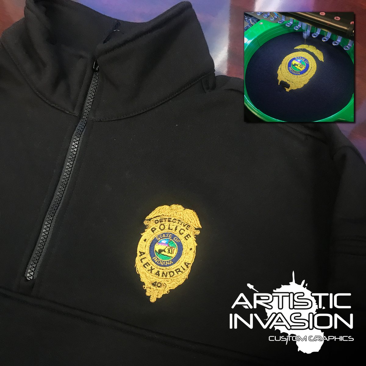 artistic_in's tweet photo. We always have quick turnaround for your embroidery needs! Just like that your logo is embroidered onto your garment. https://t.co/LsjGyfhHxR