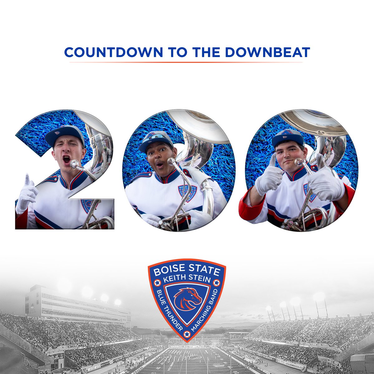 Only 200 more days until we return to The Blue for the start of Bronco football! Prospective and current #BoiseState students of any major, will you be joining us? Visit boisestate.edu/thunder/auditi… for more information!
