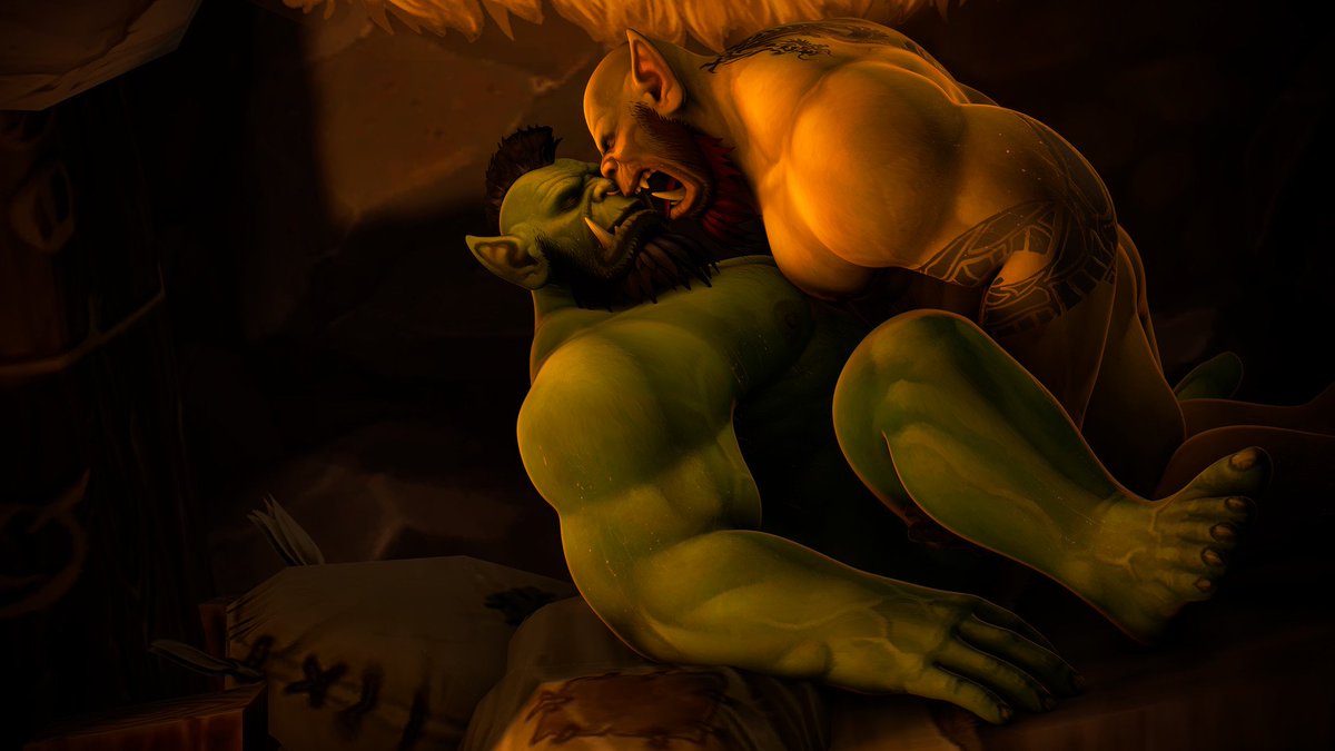 ak0o0's tweet photo. Two handsome orc studs enjoying some private time together! 
Both orcs belong to @GrumpyOrcShaman ♥️ https://t.co/33beMW0osN