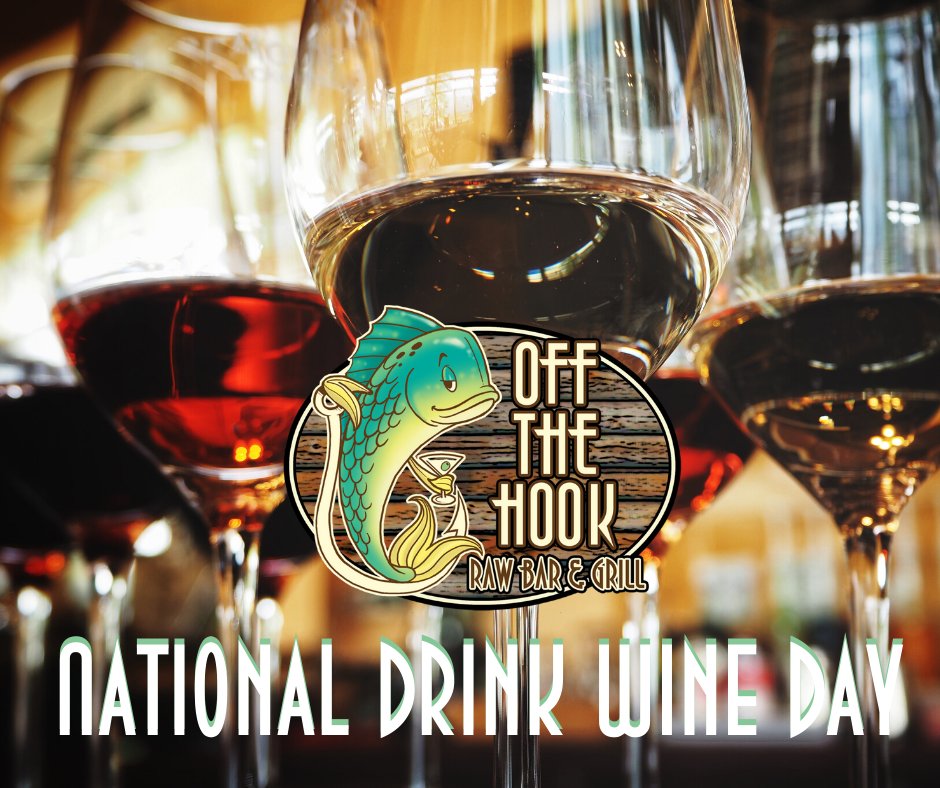 OffTheHookNSB's tweet photo. Happy Hour is 4PM-7PM. You can drink wine for $2 off a glass! 
.
#nationaldrinkwineday #wine #tacotuesday #redorwhite https://t.co/vOPN91Qfal