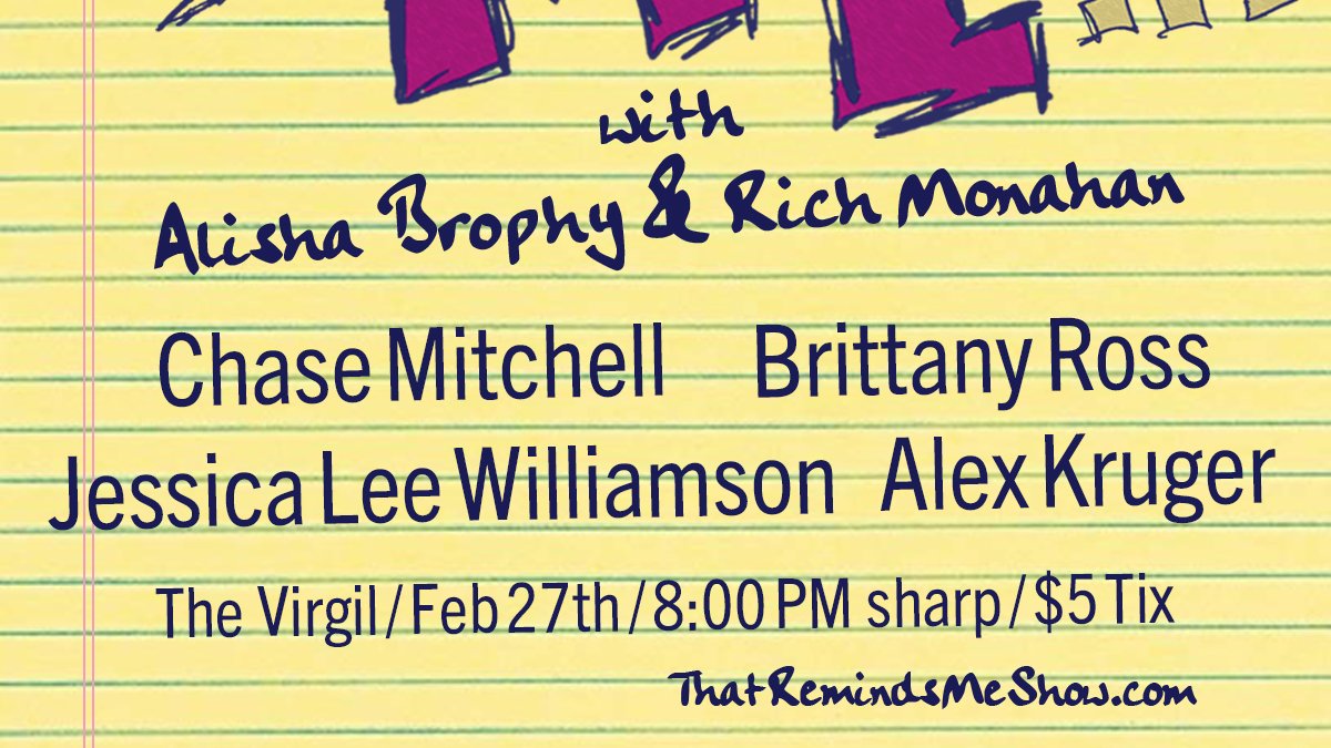 ThatRemindsMeLA's tweet photo. Oh hell yes! Come see this killer lineup tell stories Thursday, Feb 27th, 8pm at The Virgil.

$5 tickets right here: https://t.co/SissSX6YBG https://t.co/EQMWcZU8nG