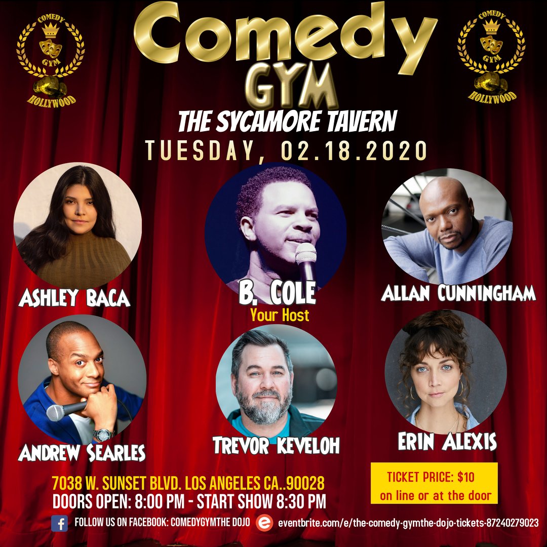 2nite at B. Cole's Comedy Gym at the Dojo, we got jokes at a great fun friendly place with food, drinks and FREE PARKING. Come laugh with us for just $10 with a 2 item minimum Doors open at 8pm Showtime 8:30pm sharp
#thecomedygymthedojo #liveonsunset #westhollywood #LA  #chifly