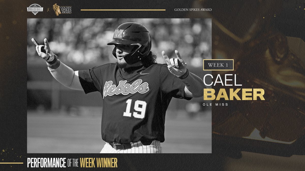USAGoldenSpikes's tweet photo. Starting the 2020 season 💪🏼

Cael Baker's incredible Saturday earns him the first #GoldenSpikes @d1baseball Performance of the Week of 2020 - awarded to the best single-game performance each week. Congrats, @Baker_Cael12! https://t.co/MZcvx3wMWV