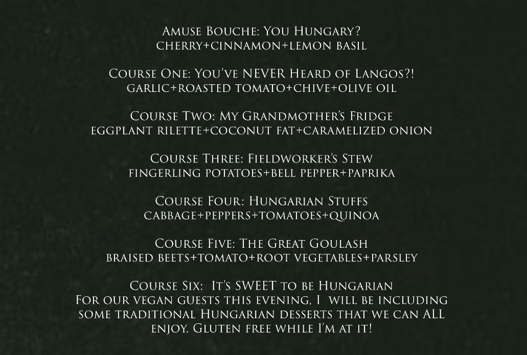 Executive Chef Michael Grieve put together an entire amazing six-course Vegan Menu for our upcoming Second Annual Hungarian Wine Dinner! March 6th at 7:00 PM. Call 440.331.0800 to reserve. $95/pp; $70 without wine pairings. *tax &amp; gratuity not included.