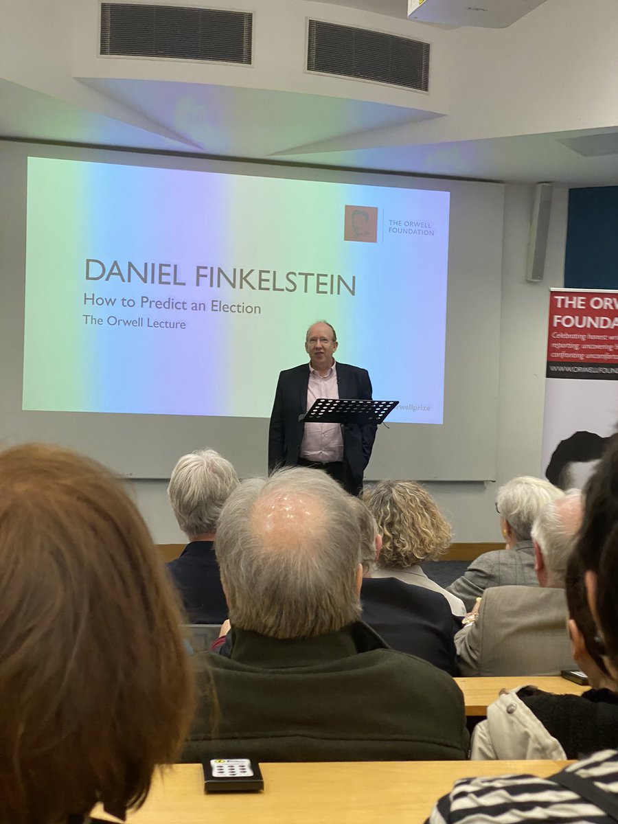 rachael_cf's tweet photo. Really fascinating lecture on predicting elections from Daniel Finkelstein, reminding us all that voters can think and see politics very differently from those of us who analyse politics every day. #OrwellLecture https://t.co/ngvtC9wcVT