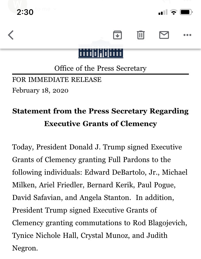 BrianKarem's tweet photo. The full list of those pardoned and granted clemency: β¦@realDonaldTrumpβ© https://t.co/VjRZMPppAz