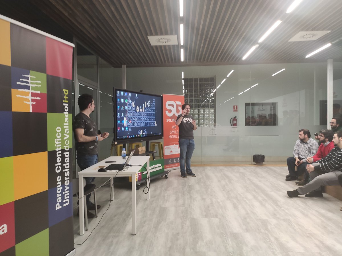 Y terminamos dando las gracias a <a href="/solidgeargroup/">Solid GEAR</a> y al <a href="/PC_UVa/">Parque Científico UVa</a>, su colaboración ha hecho posible este meetup 👏👏 #pucelajs