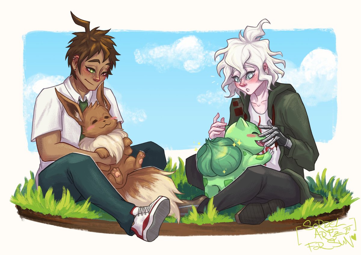 Drew this for my dear friend Sun's brithday ^^ ✨ you know that every single pokemon Ko would encounter would be a shiny
#danganronpa #pokemon