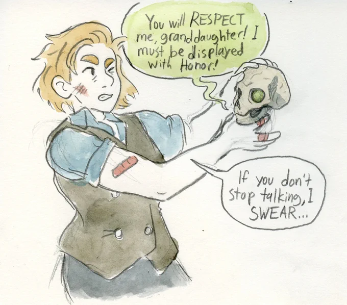 The most recent Deephaven game saw @careydraws's Cassidy come face to mostly-face with her ancestor, Maladict Haven. It was touching. #MonsterOfTheWeek 