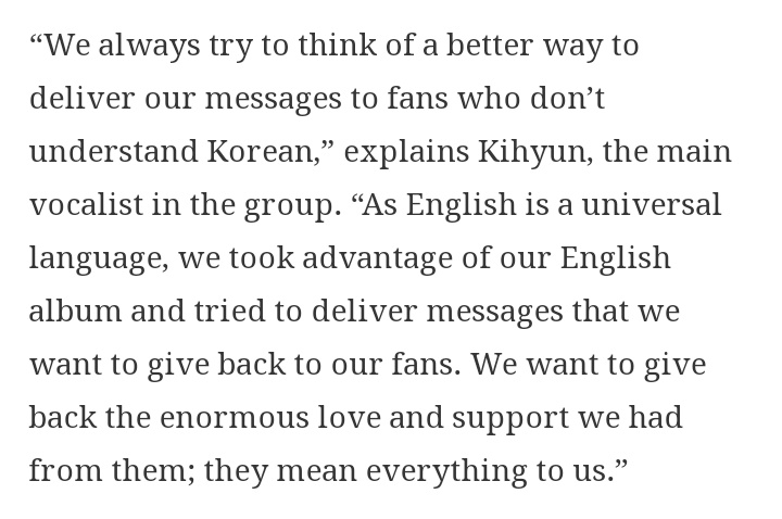 hyumoons's tweet photo. Kihyun para Rolling Stone 🐹❤:

"Siempre tratamos de pensar en una mejor manera de transmitir nuestros mensajes a lxs fans que no entienden coreano", explica Kihyun... “Como el inglés es un idioma universal, aprovechamos nuestro álbum en inglés e intentamos entregar

+ https://t.co/KeGAQBUt9W