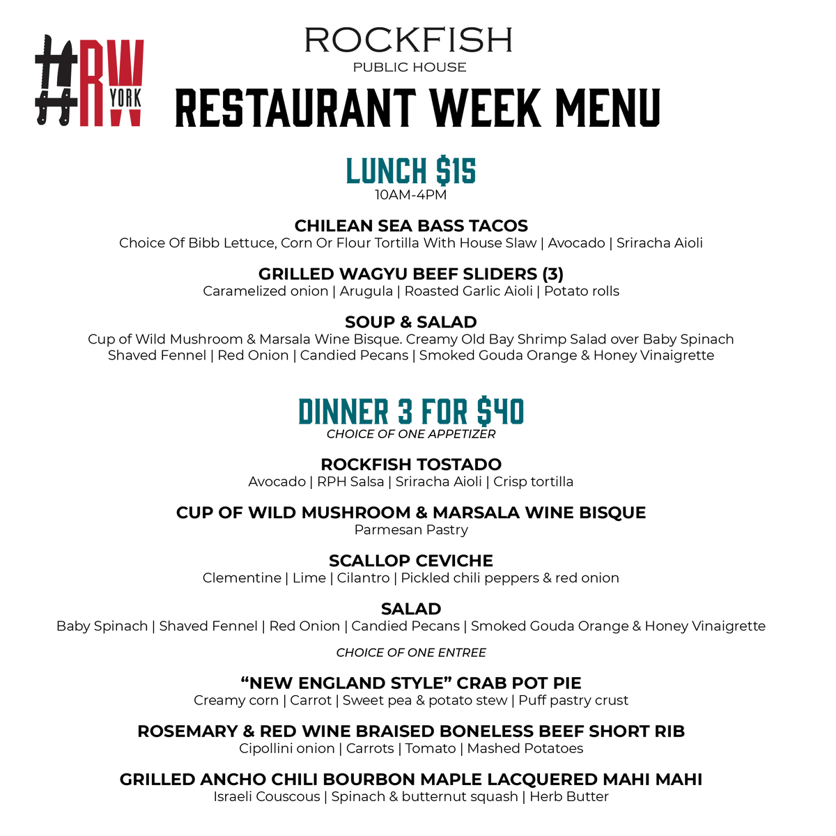 Restaurant Week starts next week! We highly recommend making dinner reservations: opentable.com/r/rockfish-pub…