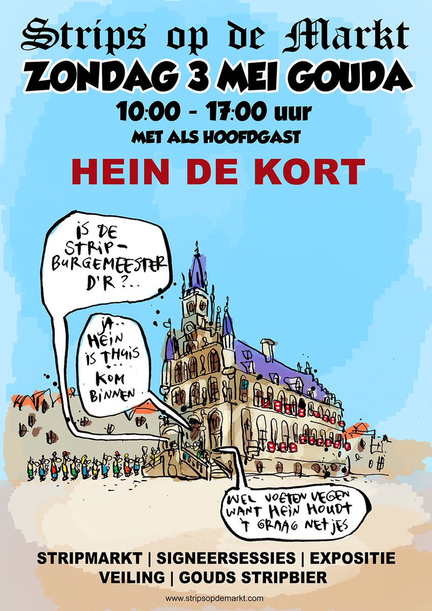 StripsopdeMarkt's tweet photo. Op 3 mei neemt stripburgemeester @Hein_Kortoons de honneurs waar, @PieterVerhoeve 😉 #stripsopdemarkt #strips #stripmarkt #stripveiling #goudsstripbier #expositie #signeersessies https://t.co/vbaN69qruj