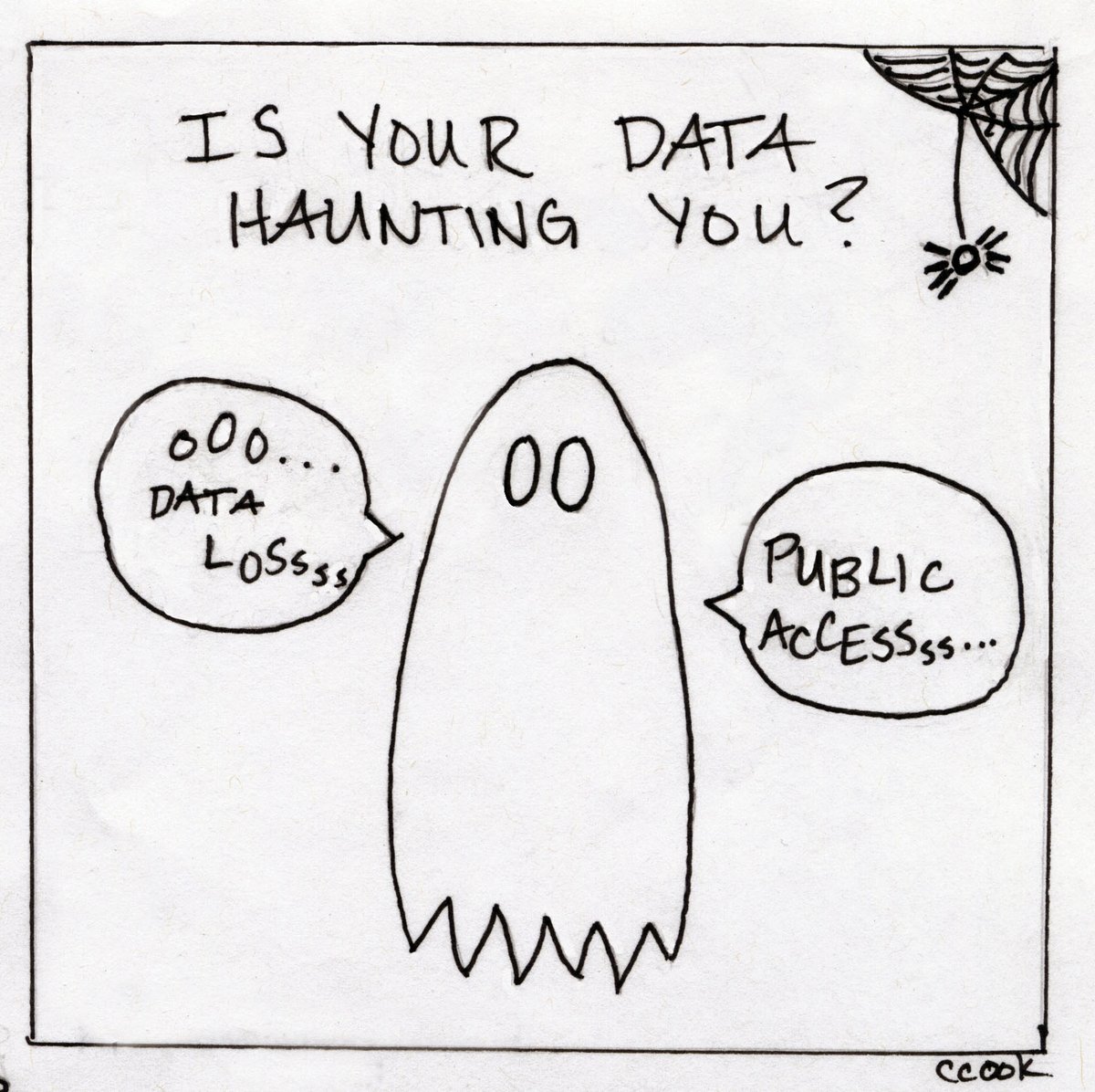 ESIPfed's tweet photo. Is your data haunting you? Stop by the @ESIPfed @EarthCube #DataReferenceDesk at #OSM20 #Booth322 today! Comic credit @UWMadRschSvcs https://t.co/KF3BMszNFB