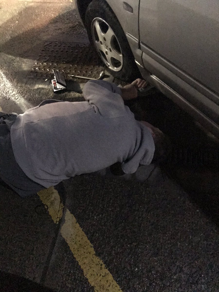 Thank you to my passer-by hero ‘Oz’ this evening. This man not only chose not to ignore my unsuccessful attempts at changing a wheel post blow out but was also kind about the fact I’d left my lights on & needed a jump start as well 🙈. #KindnessOfStrangers #PicWithPermission