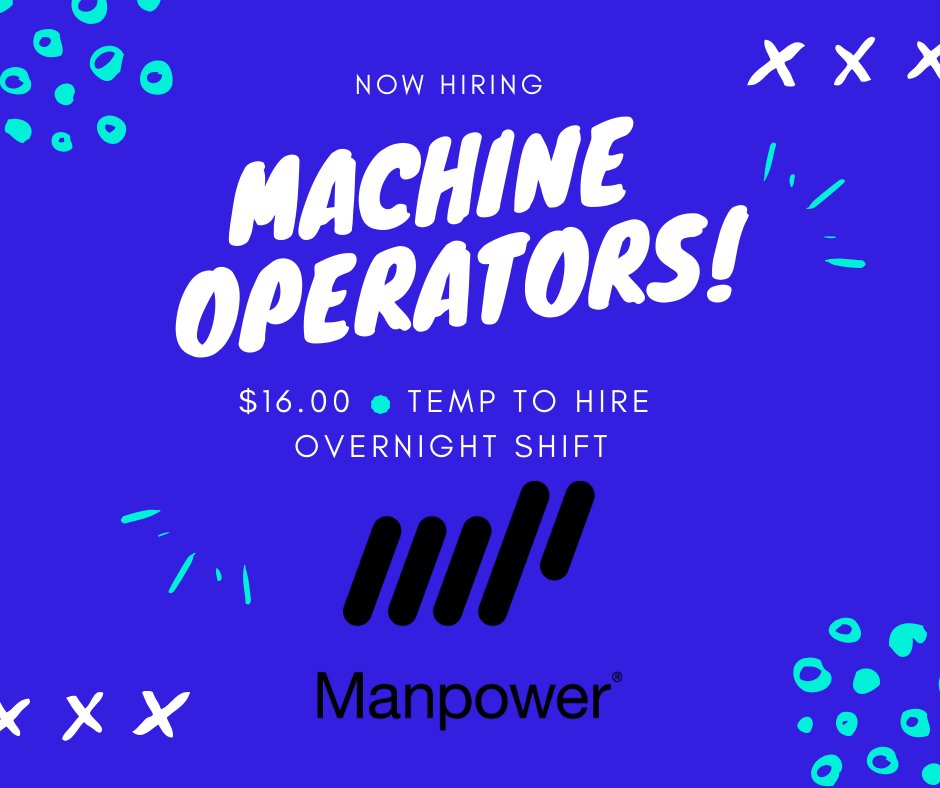 <a href="/ManpowerLawKS/">Manpower Lawrence</a> is hiring for overnight Machine Operators. If you or someone you know is looking - we would love to talk. #LawrenceJobs