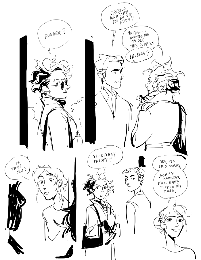 so in this cruella/anita AU, the puppies are actually just a quick excuse for cruella being at the house one day when roger was NOT supposed to home.
cruella's fashion brain™ means giving the puppies some wild compliments which roger takes a little too seriously...