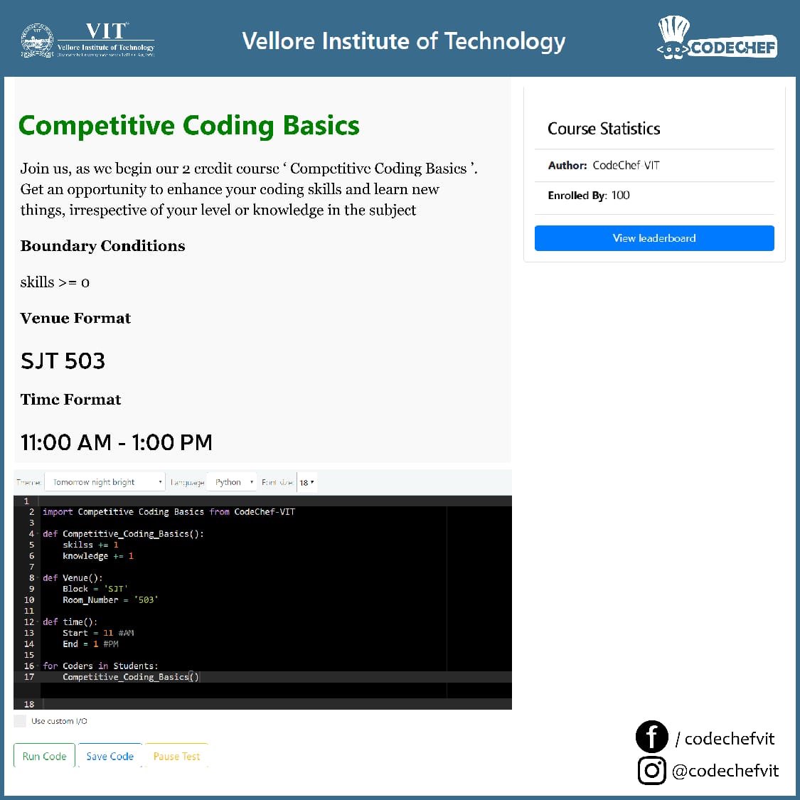 codechefvit's tweet image. Can&apos;t get enough laddus or stars or badges? If you know what we are talking about then you are all set to begin your journey with us. #CodeChefVIT proudly presents to you all &quot;#CompetitiveCoding Basics&quot;, where unrivalled minds meet the novice &amp;amp; all you have to do is learn &amp;amp; grow.