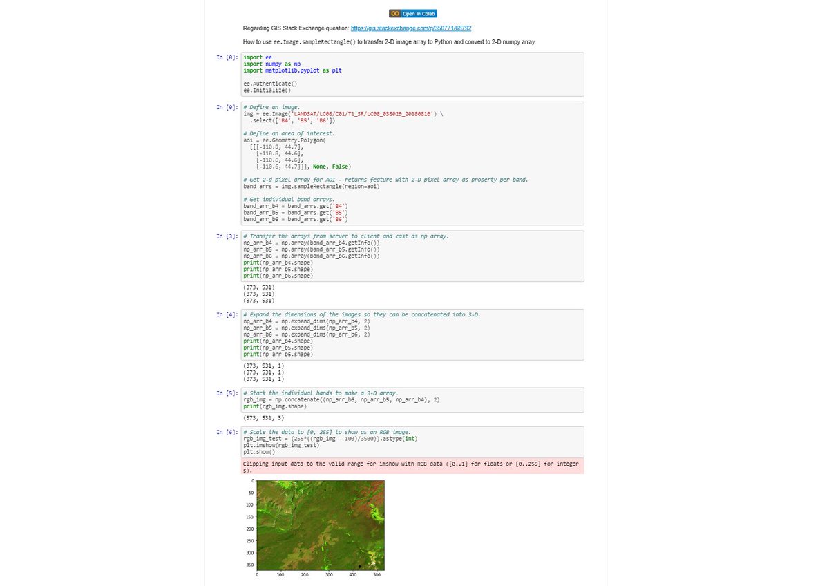 Justin Braaten Earthengine Ee Image Samplerectangle Easy Transfer Of A 2 D Pixel Array To Python For Use As Numpy Array Demo T Co Uldrwehppu T Co Fngjr9vjzr