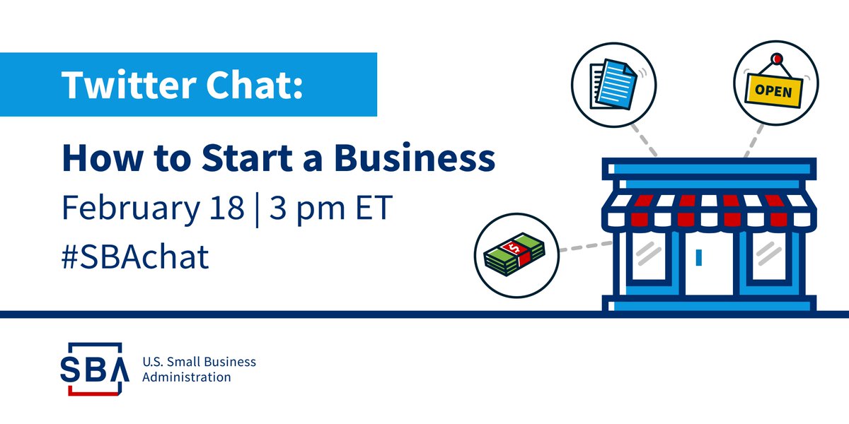 SBAgov's tweet image. Welcome to our #SBAchat on how to start a business! 🙌 

Participating organizations: Before we kick it off with question 1️⃣, please @ reply to introduce yourself. 👇