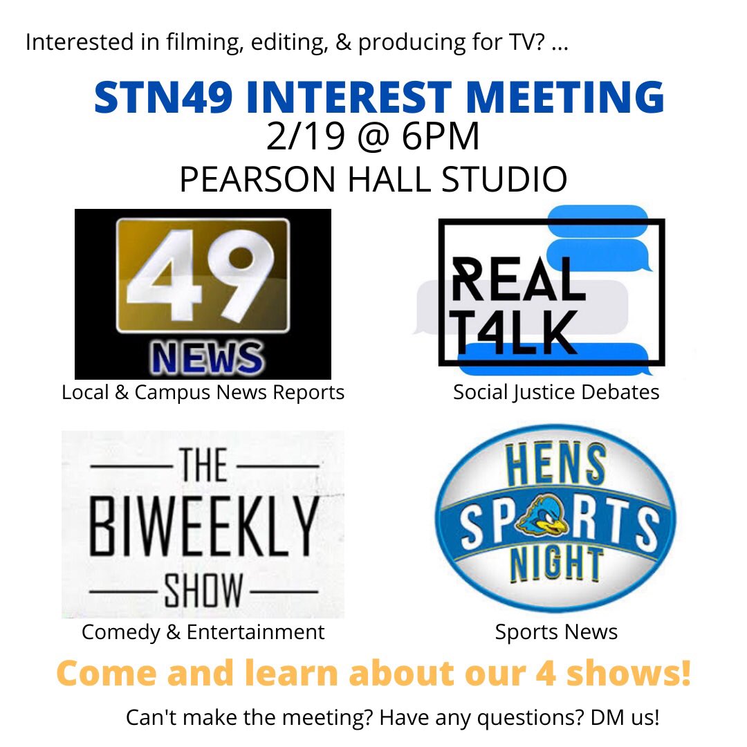 INTEREST MEETING TOMORROW! 6pm in Pearson Hall Studio (room 101C)! Come meet us &amp; learn about our 4 amazing shows 🎥