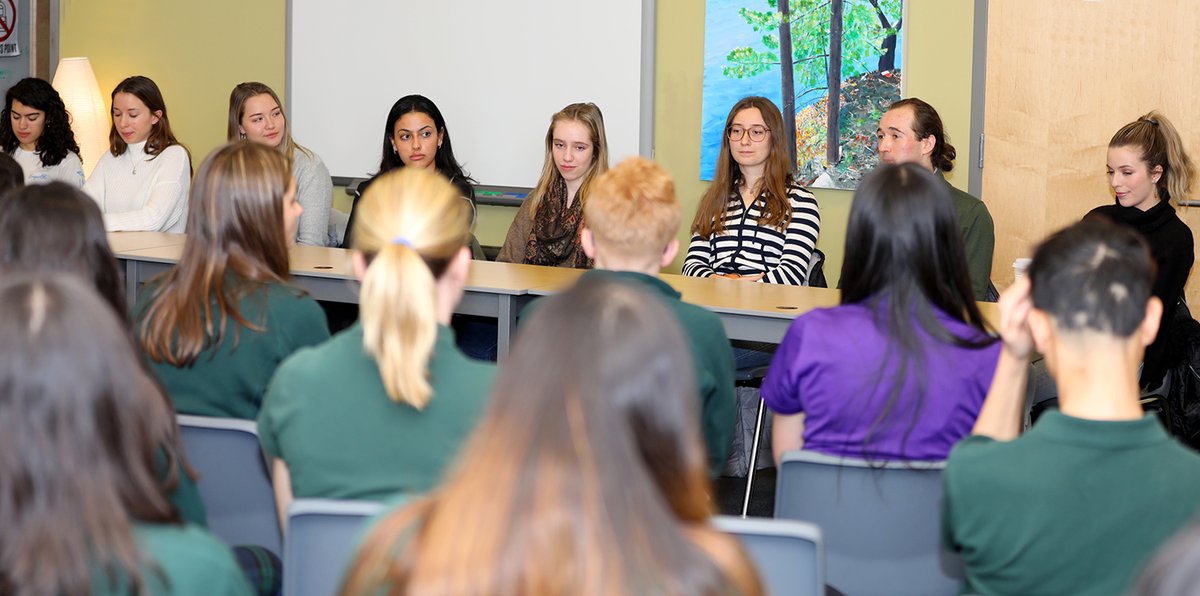 HillStrath's tweet photo. Today, alumni from the classes of '16, '17, 18' and '19 spoke about their University experiences, sharing their stories with our next round of upcoming HSC graduates! #HamONT #HillStrath #HSC #HSCcommunity #HSCalumni #HSCconnect #seniorschool https://t.co/DJZpefP5mk