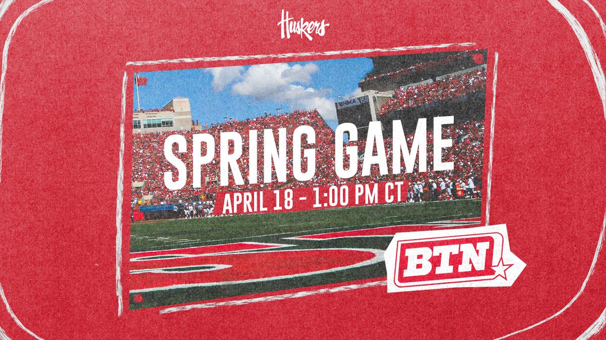 Huskers's tweet photo. Getting the fam back together two months from today.

Time &amp; network is now set for the Spring Game. Take note!

🕐: 1:00pm CT | 📺: @BigTenNetwork | #GBR https://t.co/WIQ8Kzn5FU