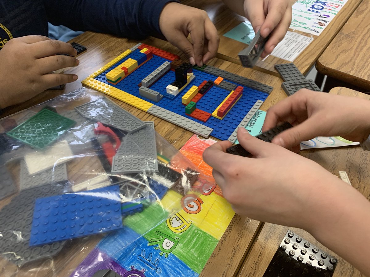 BelberMiss's tweet image. Celebrating 100 days at Bartle! 
Pic 1: one of our smaller classes designed their own stickers and put 100 of them on shirts! 
Pic 2-3: 100 LEGO challenge- Ss had to build a structure collaboratively without talking!  
Pic 5: 100th day shirt!  
#iteachsteam #collaborationiskey