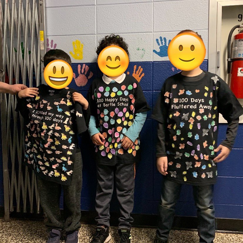 BelberMiss's tweet image. Celebrating 100 days at Bartle! 
Pic 1: one of our smaller classes designed their own stickers and put 100 of them on shirts! 
Pic 2-3: 100 LEGO challenge- Ss had to build a structure collaboratively without talking!  
Pic 5: 100th day shirt!  
#iteachsteam #collaborationiskey