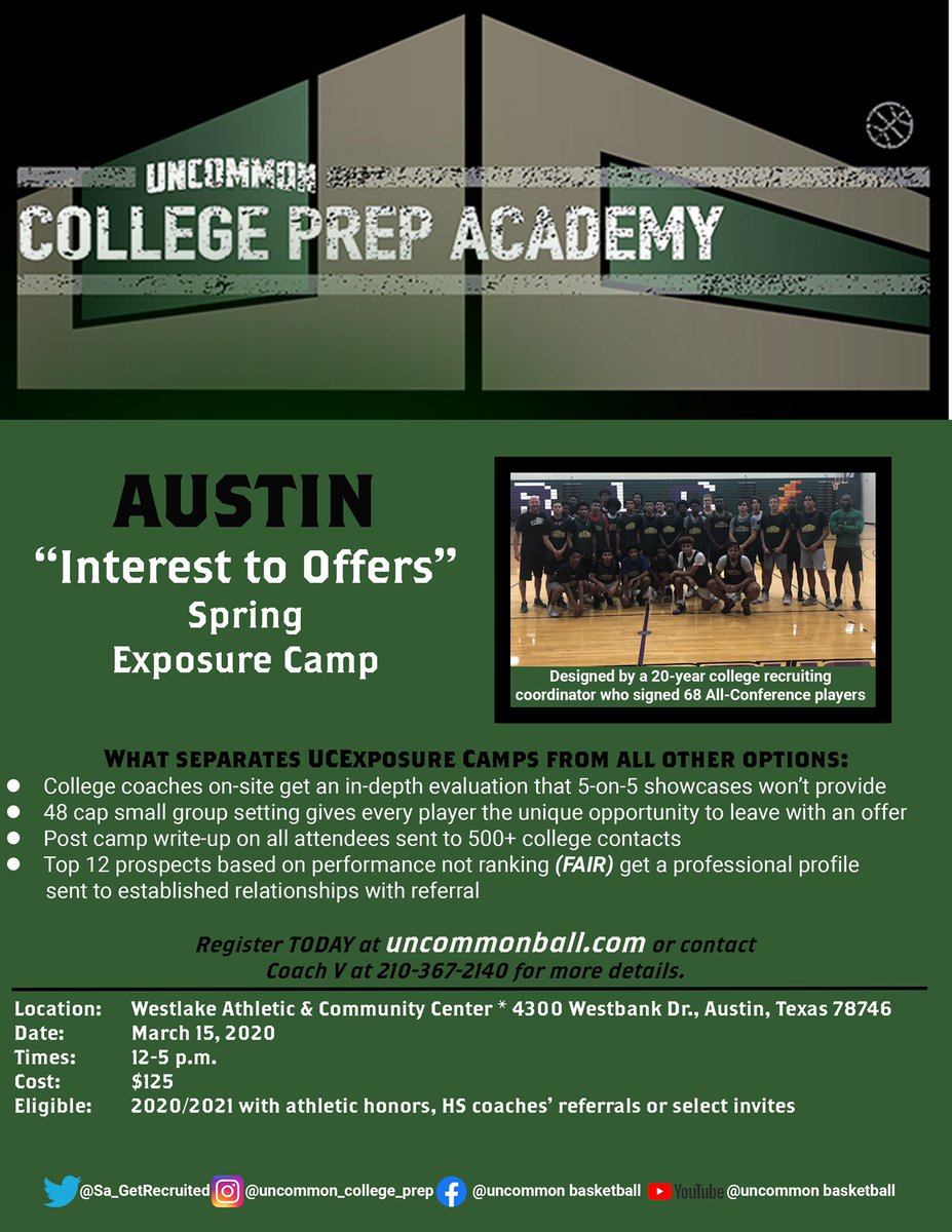 UC_Exposure's tweet photo. CTX under recruited prospects w/ Varsity honors or HS coaches referrals eligible to register for the Austin UCExposure Camp! If your not getting the interest you thought, don’t miss this event! #48Cap #CollegeCoachesOnSite #FilmAndEvalsSentTo500CollegeCoaches https://t.co/OVXNp81XEy