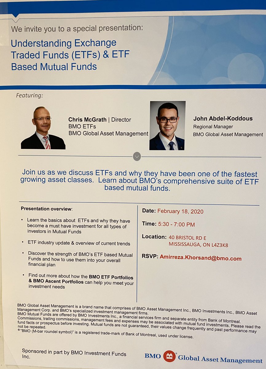 BMO Sandalwood branch and FP Amir Khorsand educating clients on the ever popular ETF story at BMO #proudtoworkatBMO #boldlygrowingthegood