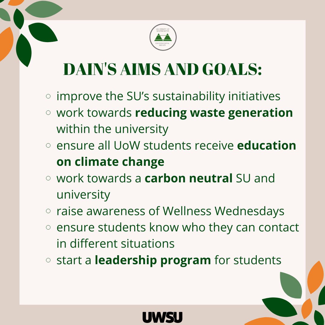 enviromentalsoc's tweet photo. Did you that our @enviromentalsoc President Dain is running for @UniWestminster @WestminsterSU President? Vote for her if you believe in a sustainable future for YOU! https://t.co/clyG2i0lcD