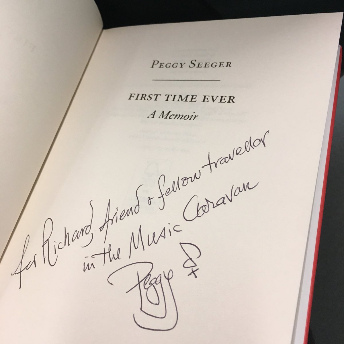 deXterBentley's tweet photo. Just spent a captivating couple of hours in the delightful company of @PeggySeeger and her son #calummaccoll Peggy signed my copy of First Time Ever, 'For Richard, Friend & Fellow Traveller in the Music Caravan' Watch this space for more info #hellogoodbyeshow #resonancefm https://t.co/93r9zOQriq