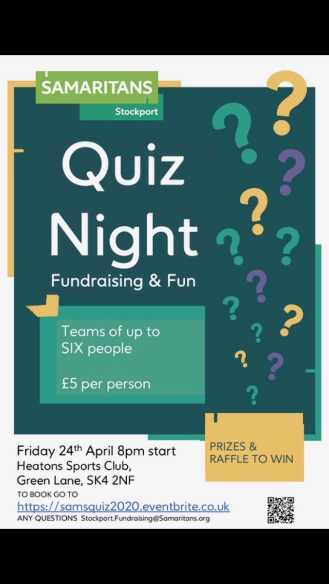 HMCricket's tweet photo. As a club we are always delighted to work with local charities. Stockport Samaritans will be hosting a quiz at The Heatons Sports Club on 24th April. Check out the poster for more details #Samaritans #HMCC #HeatonsSportsClub #Stockport #Quiz https://t.co/iyMsbdXEjb