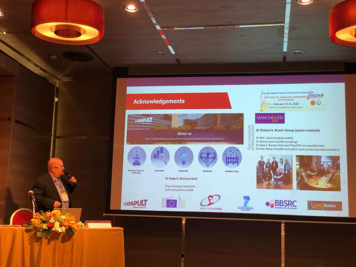 kepakbg's tweet photo. A pleasure having been invited to #paccon2020 to speak about Free Energy Calculations: swarm-TI/FEP methods developed at Richard Bryce's Group @Bryce_Group (University of Manchester) and applications of FEP in drug discovery at the Medicines Discovery Catapult @MedDiscCat https://t.co/vqQP1X4C4Q