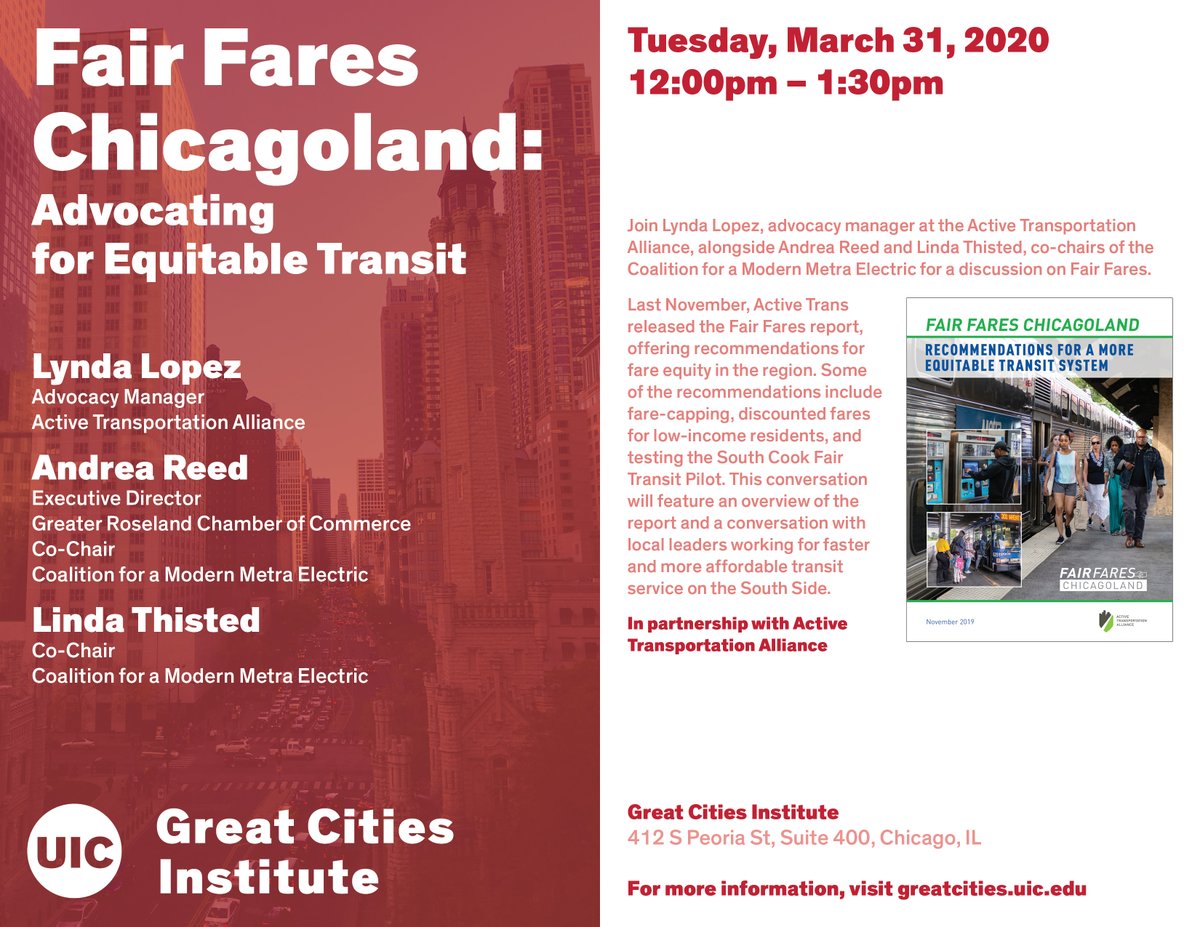 UICGCI's tweet photo. March 31 @ 12 noon: Fair Fares Chicagoland: Advocating for #EquitableTransit hosted with @activetrans. More info and RSVP: https://t.co/HF10lPcWF3 https://t.co/S2fMIn6MtJ