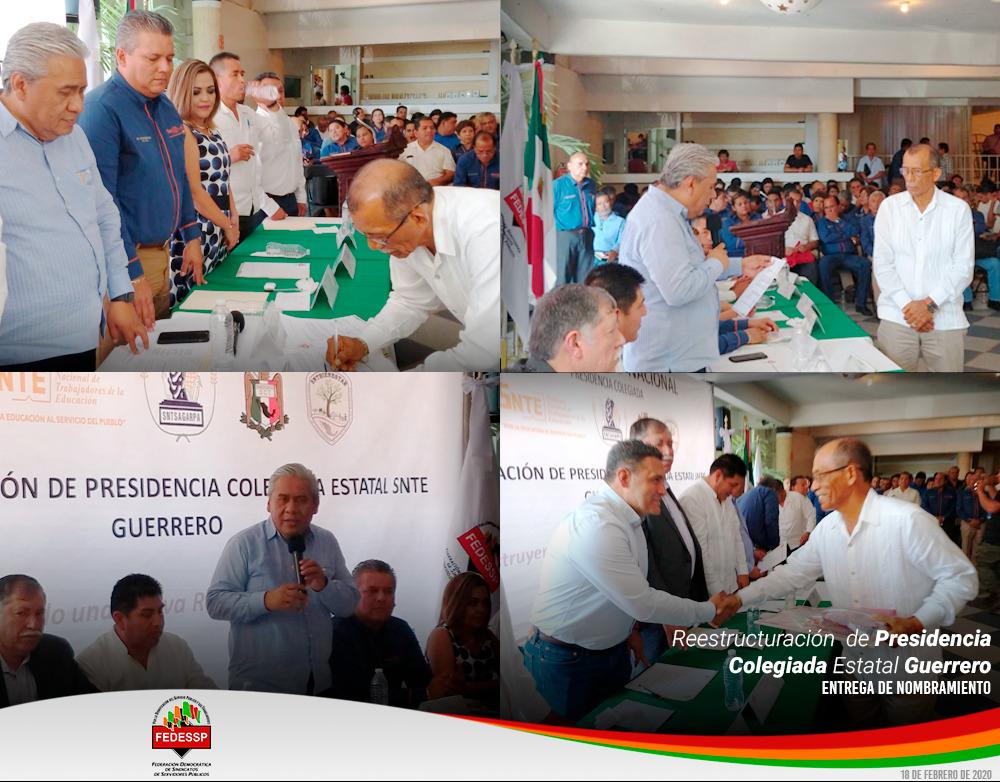 #FEDESSP Estado de #Guerrero
Reestructura Presidencia Colegiada en <a href="/fedesspguerrero/">fedessp guerrero</a>, el Presidente Colegiado Nacional José Manuel González Rentería hace entrega del nombramiento que acredita al Profr. Víctor Salinas Salas como Presidente Colegiado Estatal.
<a href="/SindicatoSCT/">Sindicato SCT</a>
#SAGARPA