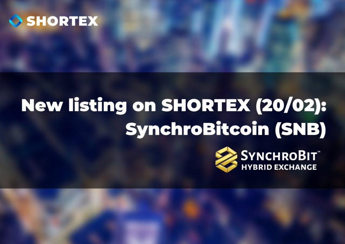 SNB Token 20 Ocak 2020 Saat 19:00'da SHORTEX Borsasında listeleniyor!

#snbtoken #synchrobit #shortex #exchange <a href="/ShortexExchange/">SHORTEX</a>