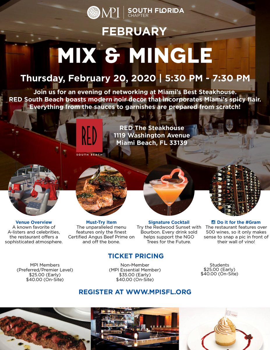 So many ways to get in touch with your MPI South Florida Chapter
Let's get together next week at RED for a Mix n Mingle on SOBE!

register here to connect with some of South Florida's Industry Leaders: mpisfl.starchapter.com/meetinginfo.ph…