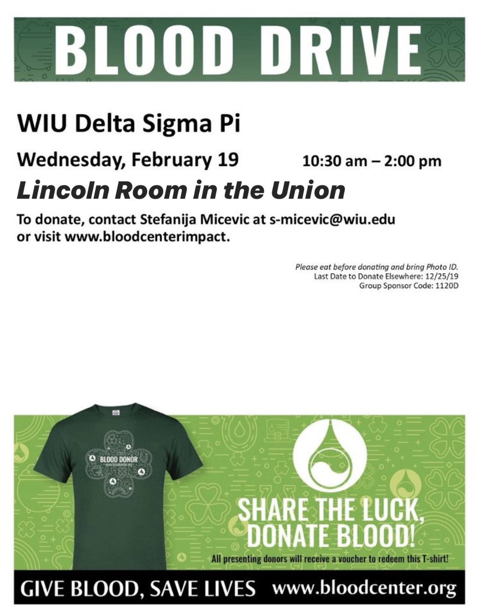 WIUDeltaSigmaPi's tweet image. Come donate blood tomorrow in the Lincoln Room of the Union to help save a life!💚