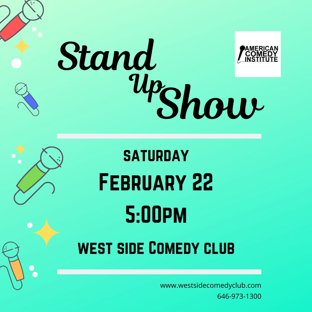 ACIcomedy's tweet photo. This Saturday we are back at @WESTSIDECCNYC! Come see our hilarious lineup of #ACIers. @micaela_fagan is your host! 

#nyccomedy #standupworkshop #standupshow #AmericanComedyInstitute https://t.co/Oz4YJVUFh5