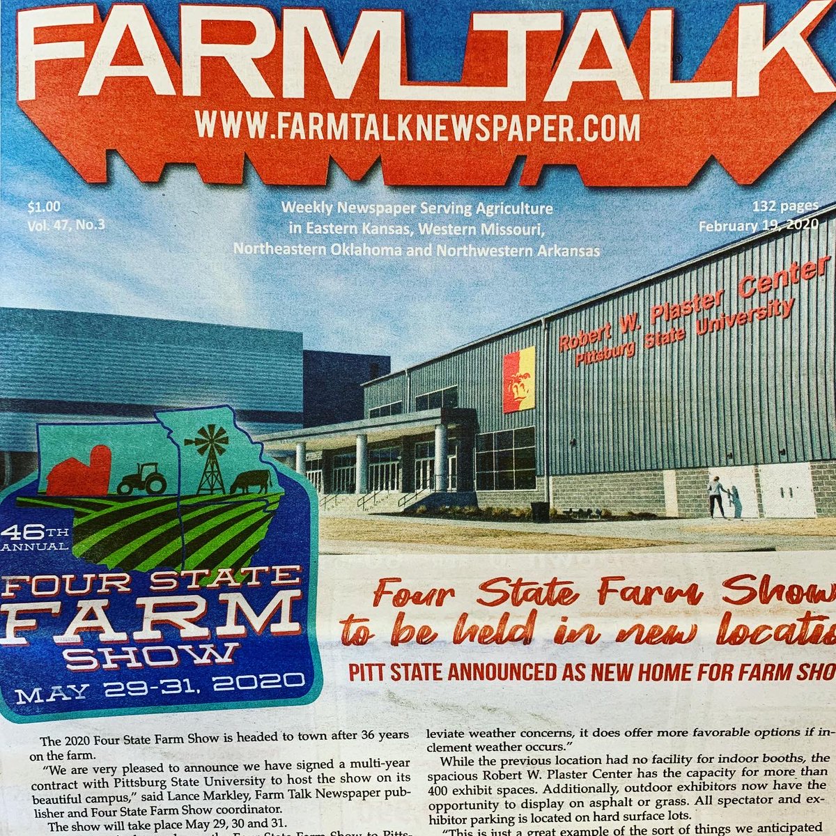 PittsburgKS's tweet photo. Four State Farm Show coordinator Lance Markley joined state, county, university and city officials today to announce that the #FourStateFarmShow is coming to town in 2020. The show will take place May 29-31, on the PSU campus. https://t.co/SgmeL0ak2R