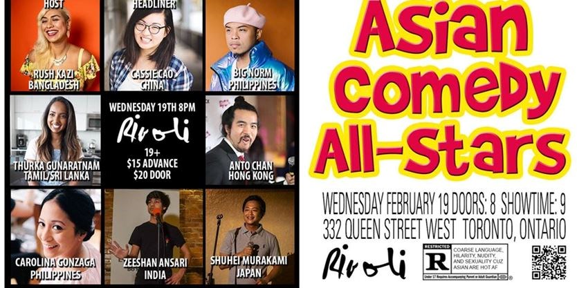 HunterCrowther's tweet image. TOMORROW: Asian Comedy All-Stars!!!

WHERE🏙️: @RivoliToronto 

START TIME🕘: 9 p.m.

HOST📢: @Rushzilla

HEADLINER🎤: @thecassiecao

FEATURING🎤: @thurka, @PunFuMaster, @carocomedy, @TheBigNormShow, and more

TICKETS🎟️: toronto.com/events/9842149… 

#TOcomedy