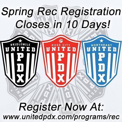 Spring Recreational Registration closes soon!! Register today! unitedpdx.com/programs/rec #WeAreUnited #UnitedIsTheFuture #PlayUnited <a href="/PYSASoccer/">PYSA</a>