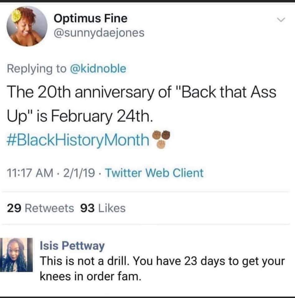 TweetAlexcina's tweet image. News you can use... #MarkYourCalendars #backthatassup #knees