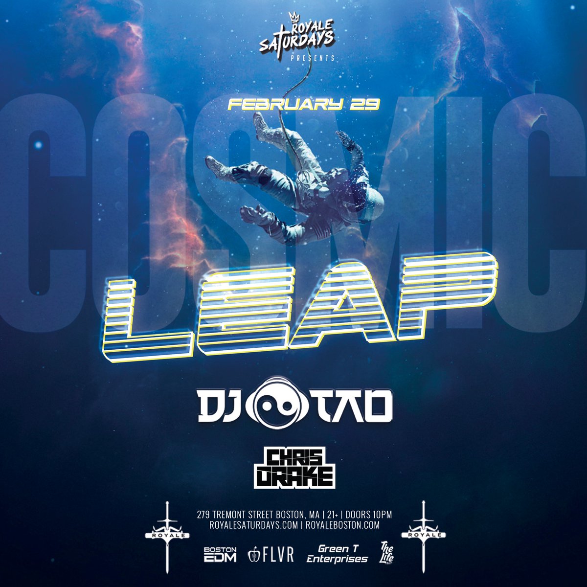 Next Saturday the 29th... join us for a party that doesn't come around very often! Spend your extra leap day 2/29 with us and <a href="/DJ_Tao/">Luke T🅰️☯️</a> at <a href="/RoyaleBoston/">Royale Boston</a>!